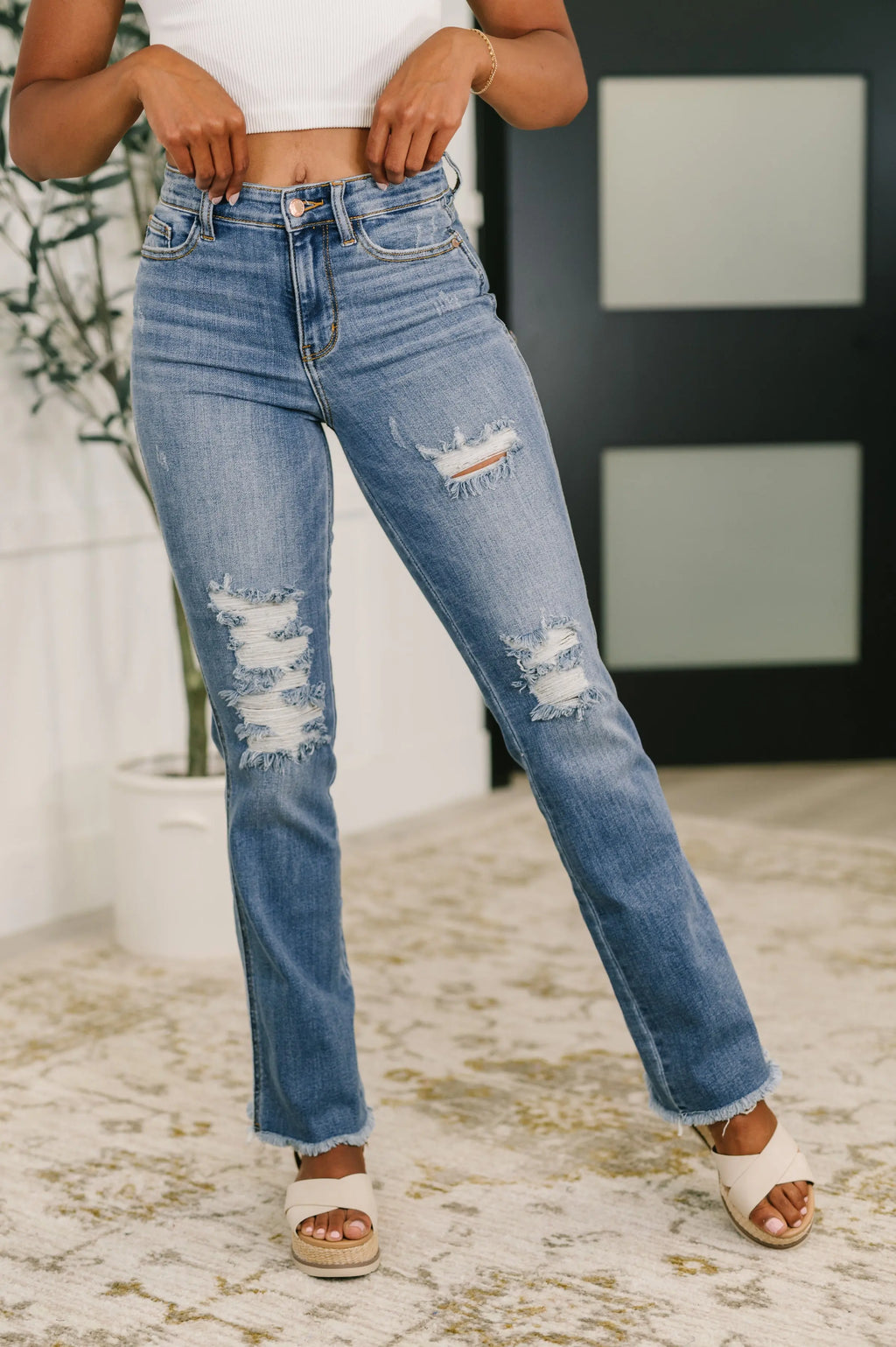 Maureen High Rise Distressed Bootcut Jeans Ave Shops