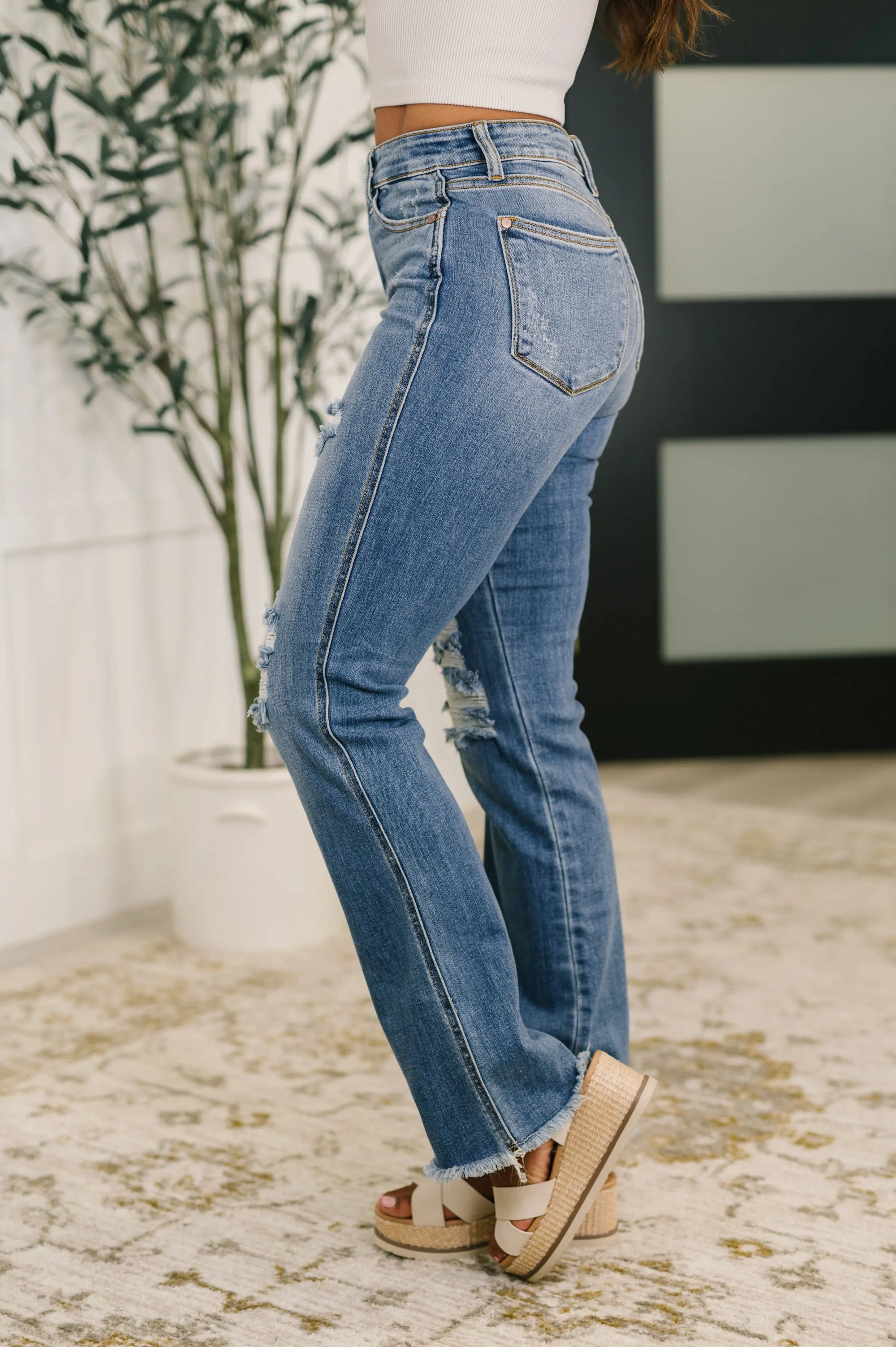 Maureen High Rise Distressed Bootcut Jeans Ave Shops