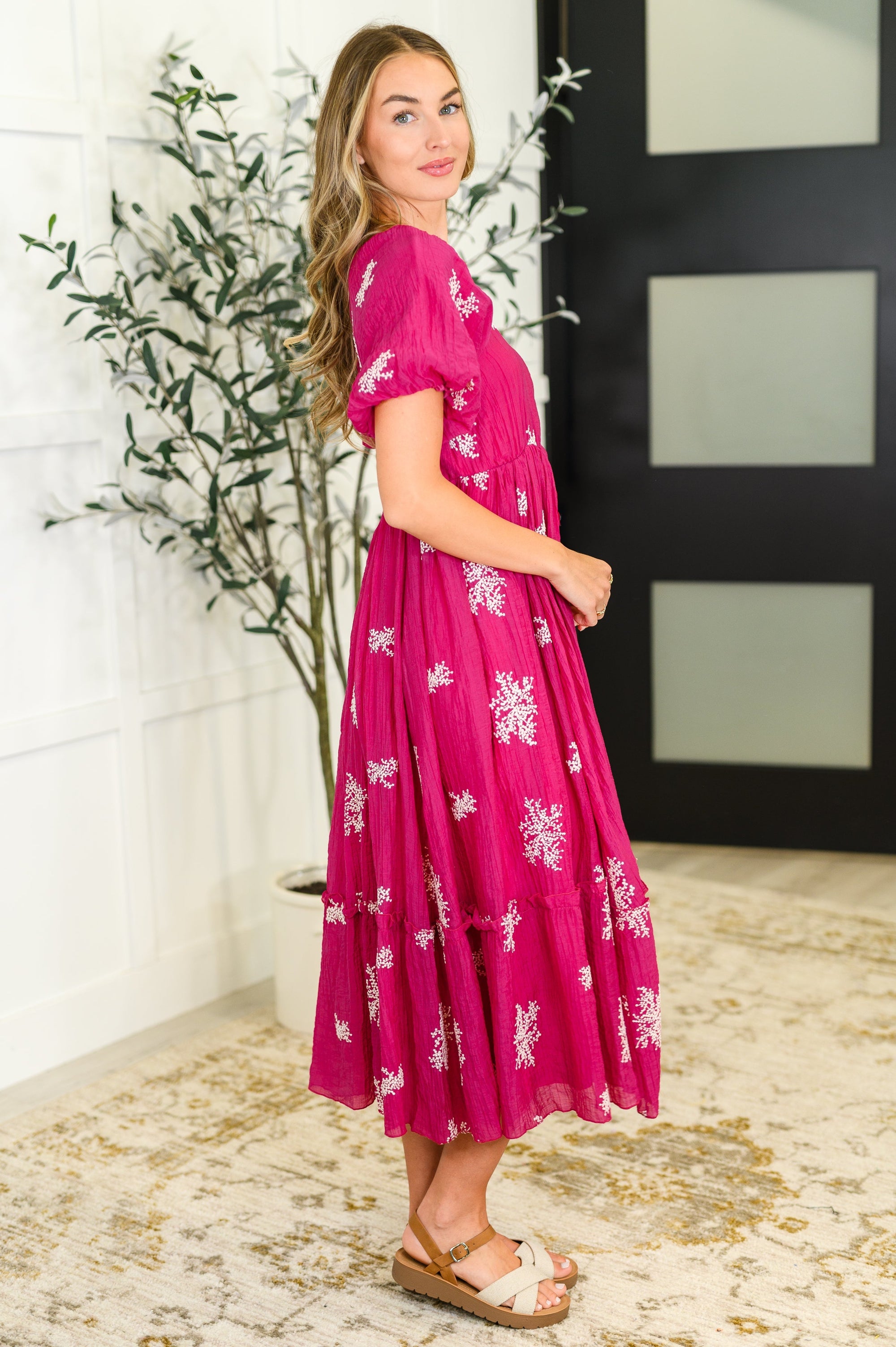 Twirl in Bloom Square Neck Dress in Hot Pink Ave Shops