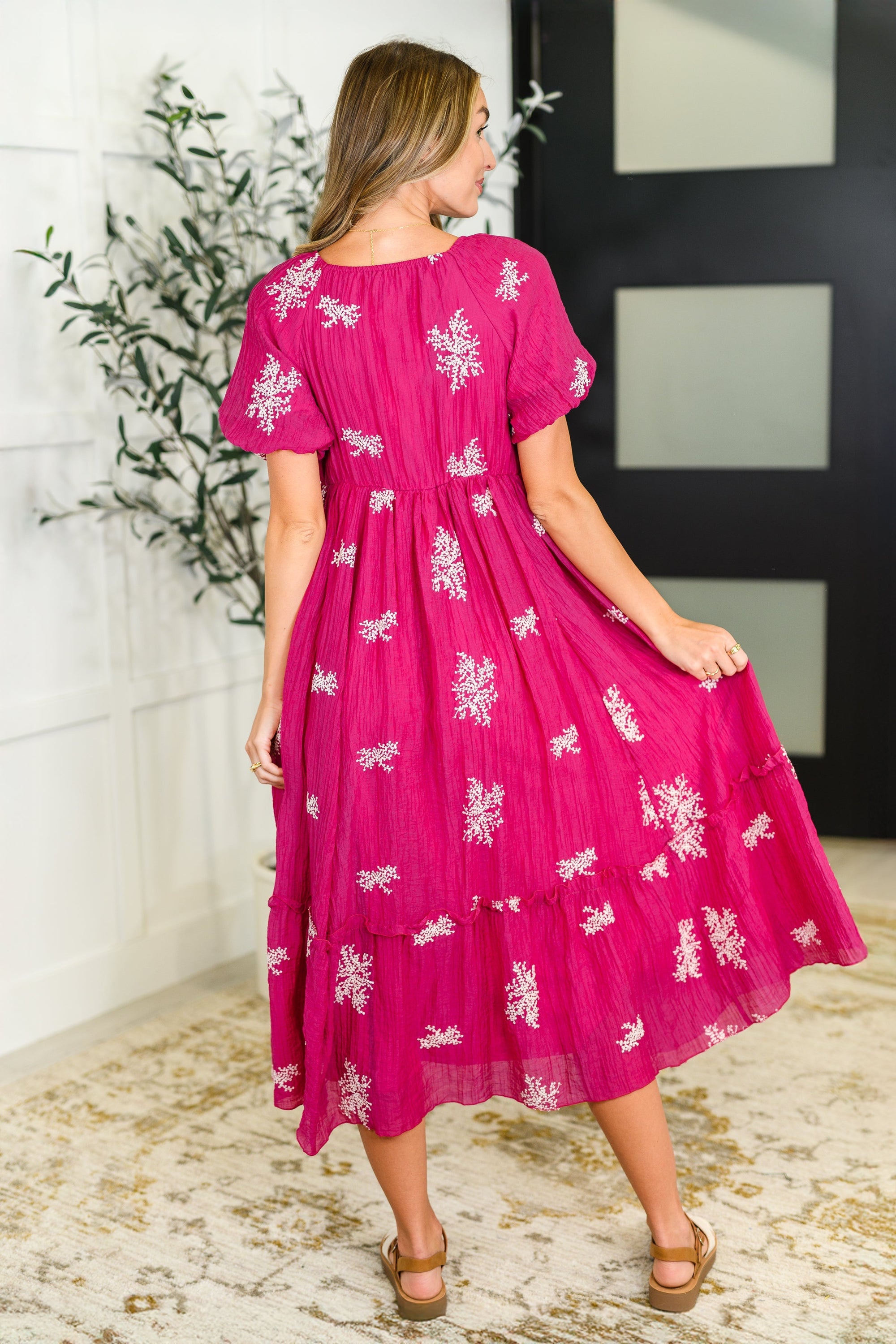 Twirl in Bloom Square Neck Dress in Hot Pink Ave Shops