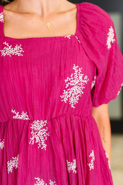 Twirl in Bloom Square Neck Dress in Hot Pink Ave Shops